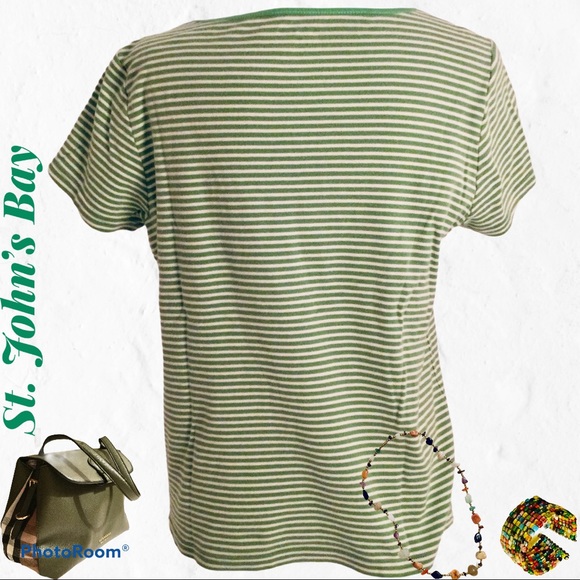 St. John's Bay Green & White Stripe Short Sleeve. - Picture 2 of 2